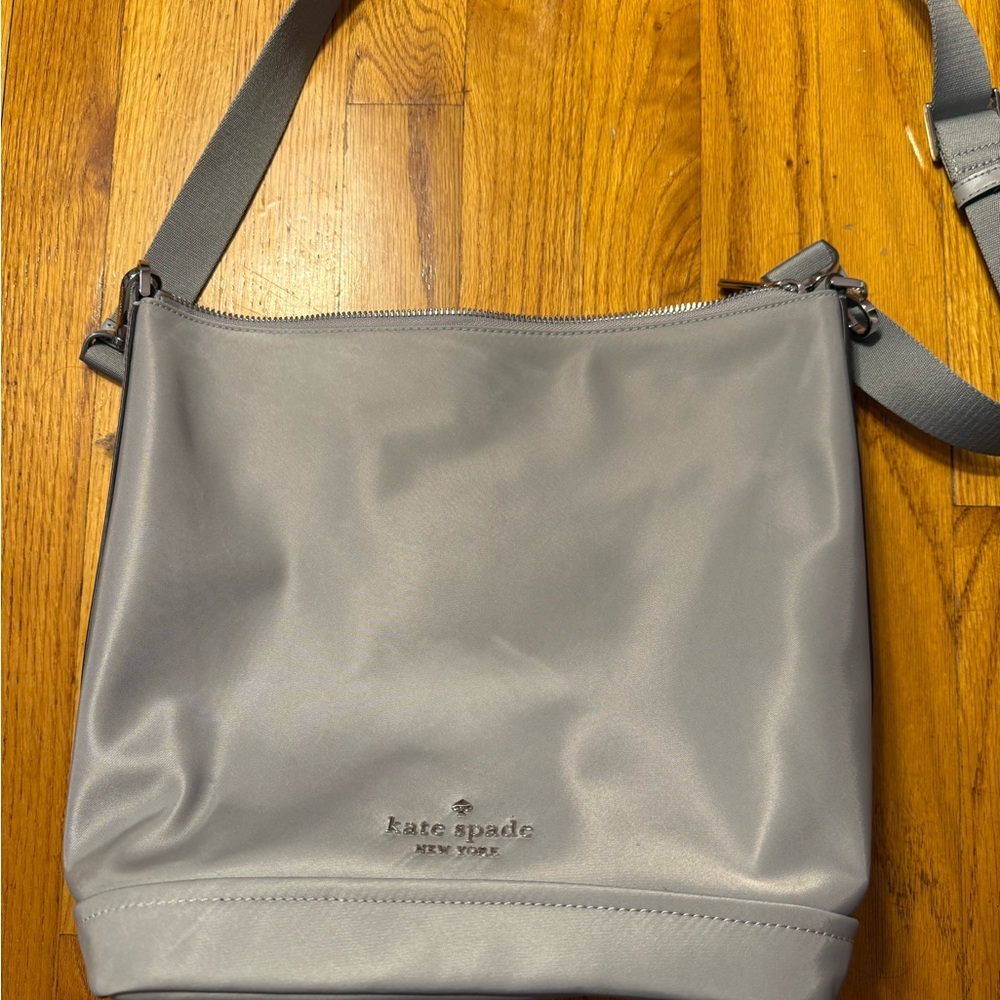 Kate Spade Gray Leather Shoulder Bag with Adjustable Strap